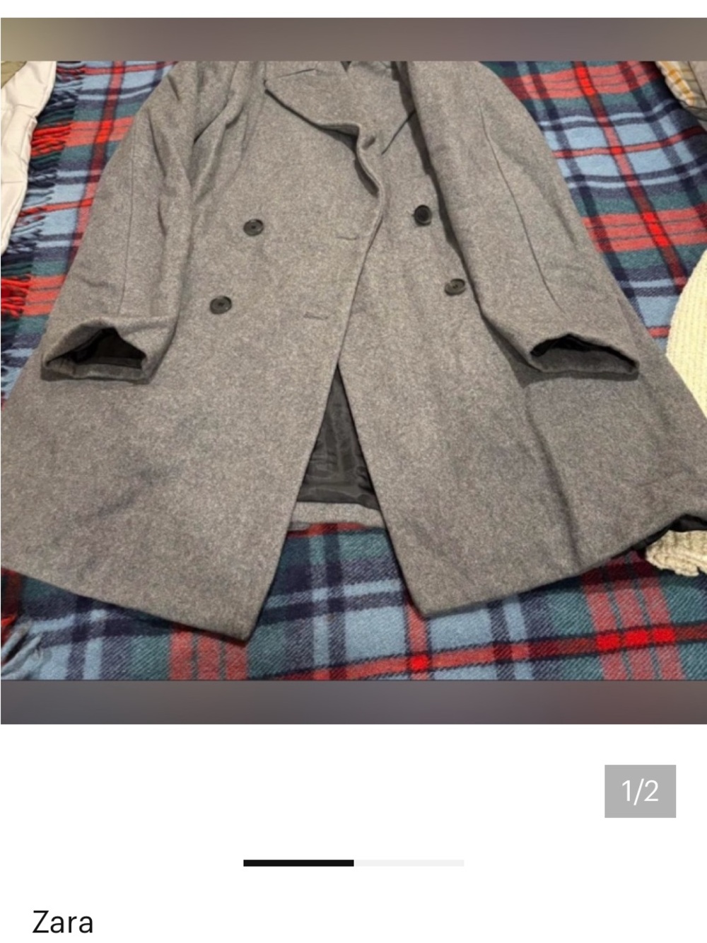 Zara Gray Double-Breasted Pea Coat